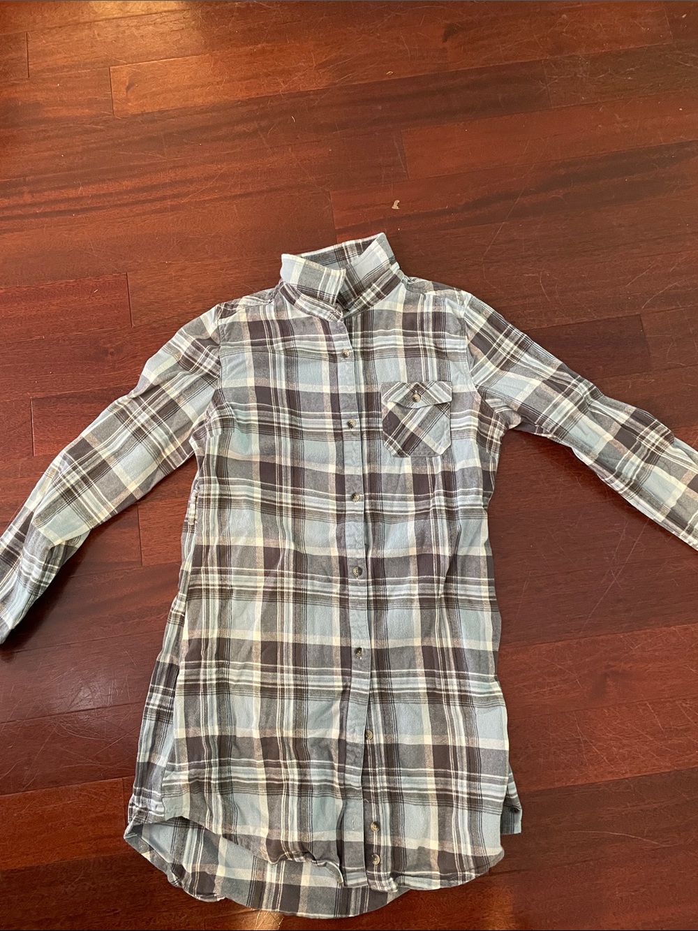Legendary Whitetails Long Sleeve Plaid Shirt Dress in blue and grey